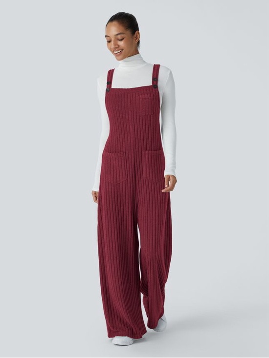 HALARA Pants - Halara Woman Red Ribbed Adjustable Straps Overall LARGE Boho Preppy Folk Country